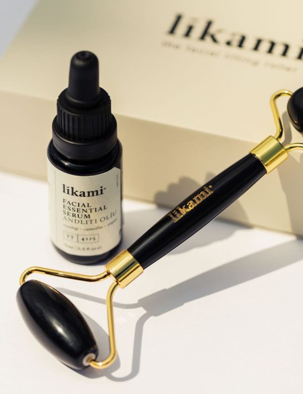 likami skincare Set - Facial Serum and Obsidian Stone Roller