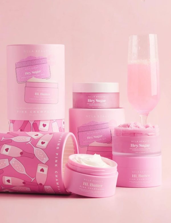 NCLA beauty - Pink Champagne Body Care Set all-natural and vegan body scrub + body butter.